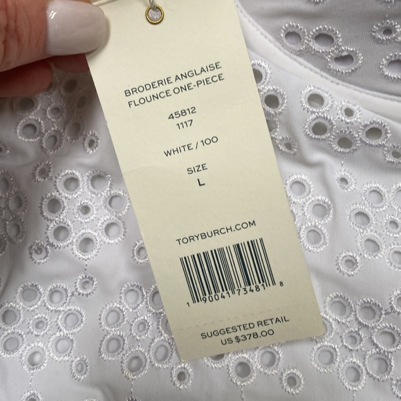Tory Burch Broderie Anglaise Flounce One-Piece Bathing Suit - Size Large - Picture 10 of 14